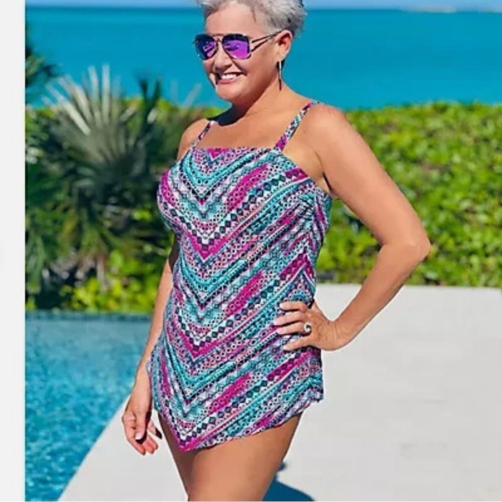 Women's Swimsuits For All Boho Chevron Scarf Tankini 12 - Picture 1 of 4
